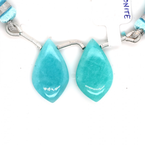 Amazonite Drops Leaf Shape 25x15mm Drilled Bead Matching Pair