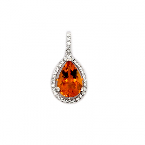 Citrine Pear Shape 2.66 Carat Pendant In 14k White Gold With Diamond Accents