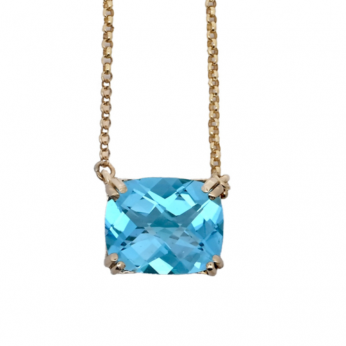 East-west Blue Topaz Cushion Shape 4.40 Carat Pendent In 14k Yellow Gold With 18