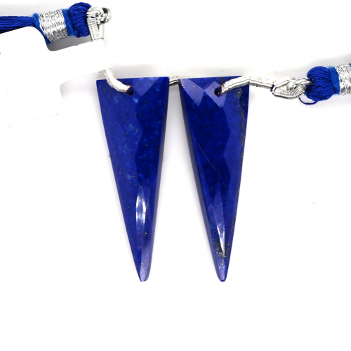 Lapis Drops Trillion Shape 33x12mm Front To Back Drilled Bead Matching Pair