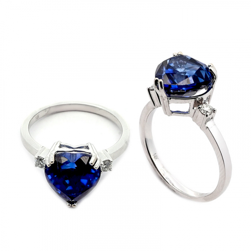 Nigerian Blue Sapphire Heart Shape 4.89 Carat Ring In 14k White Gold With Diamond Accents