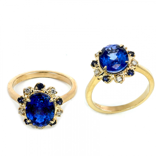 Nigerian Blue Sapphire Oval 3.67 Carat Ring In 14k Yellow Gold With Diamond And Sapphire Accents