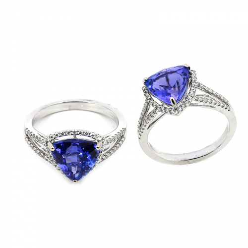 Tanzanite Trillion Shape 2.87 Carat Ring In 14k White Gold With Diamond Accents