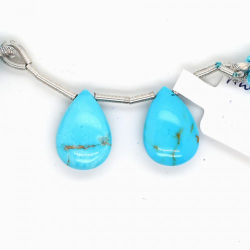 Turquoise Drops Almond Shape 14x9mm Drilled Bead Matching Pair
